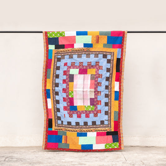 Multi-Color Heritage Mosaic Reversible Handmade Patchwork & Appliqué Sindhi Ralli Quilt