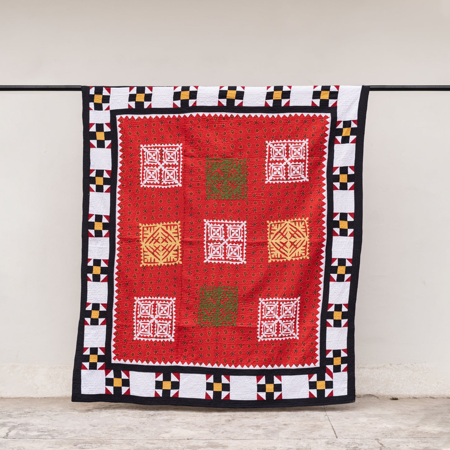 Red Heritage Medallion Reversible Handmade Appliqué Sindhi Ralli Quilt