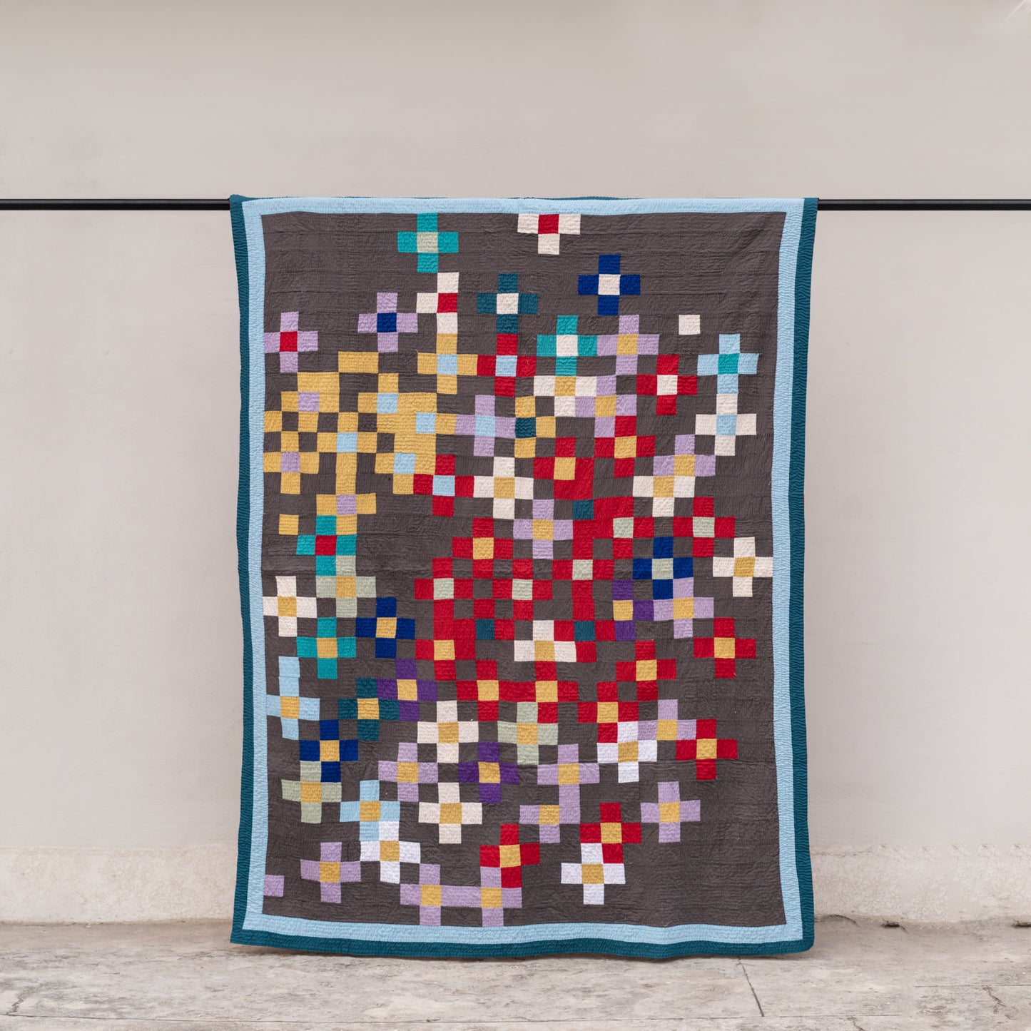 Dark Grey Multi-Color Pixel Mosaic Handmade Sindhi Rilli Quilt– Handmade • Pure Cotton • Heritage Craft from Sindh (Copy)