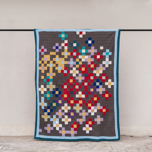 Dark Grey Multi-Color Pixel Mosaic Handmade Sindhi Rilli Quilt– Handmade • Pure Cotton • Heritage Craft from Sindh (Copy)