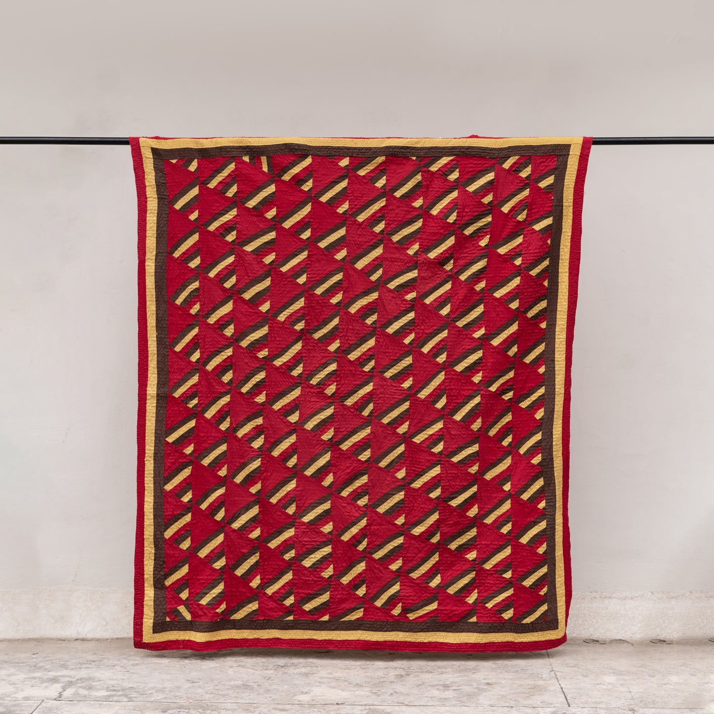 Crimson, Mustard & Brown Desert Stripe Reversible Handmade Patchwork Sindhi Ralli Quilt– Handmade • Pure Cotton • Heritage Craft from Sindh