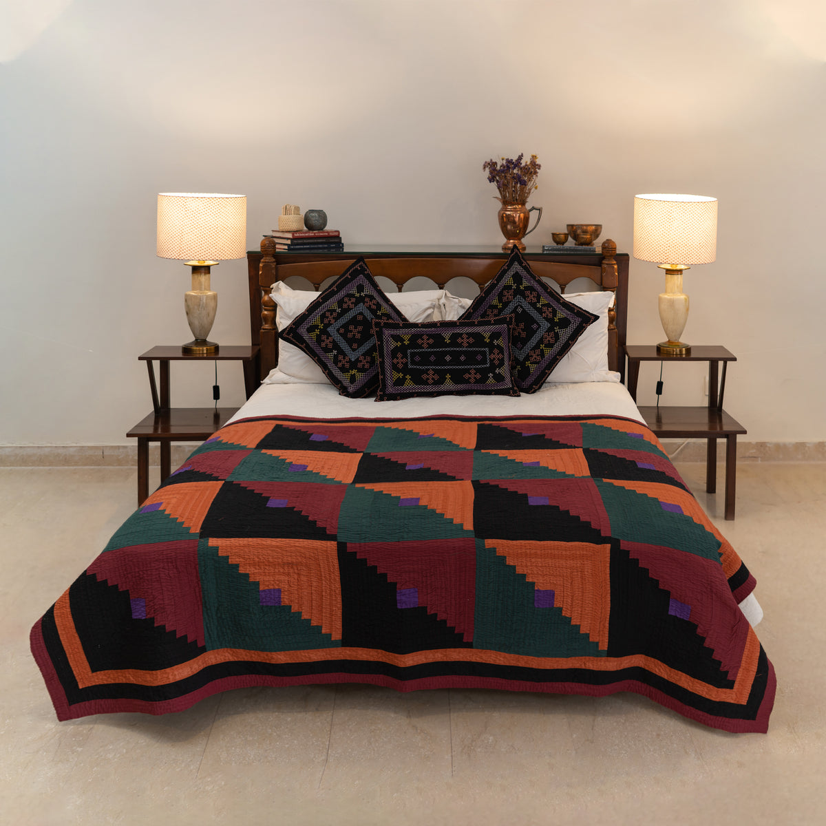 Sunset Terraces Reversible Handmade Patchwork Sindhi Ralli Quilt– Handmade • Pure Cotton • Heritage Craft from Sindh