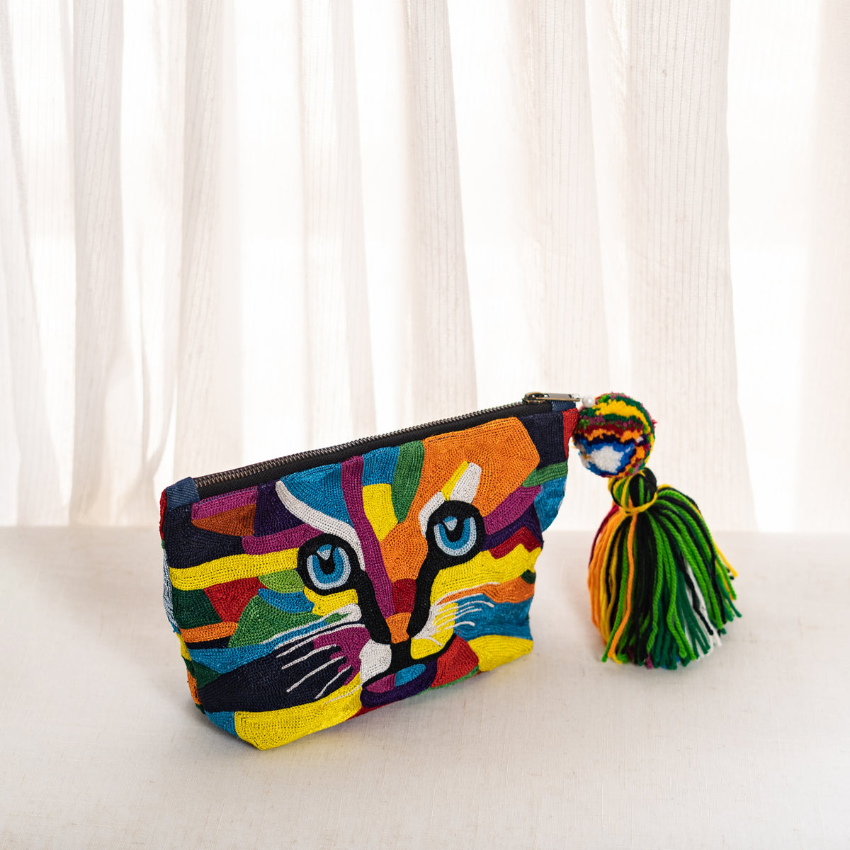 Vibrant Cat Hand-Embroidered RC Bag | Handmade By Rural Artisan