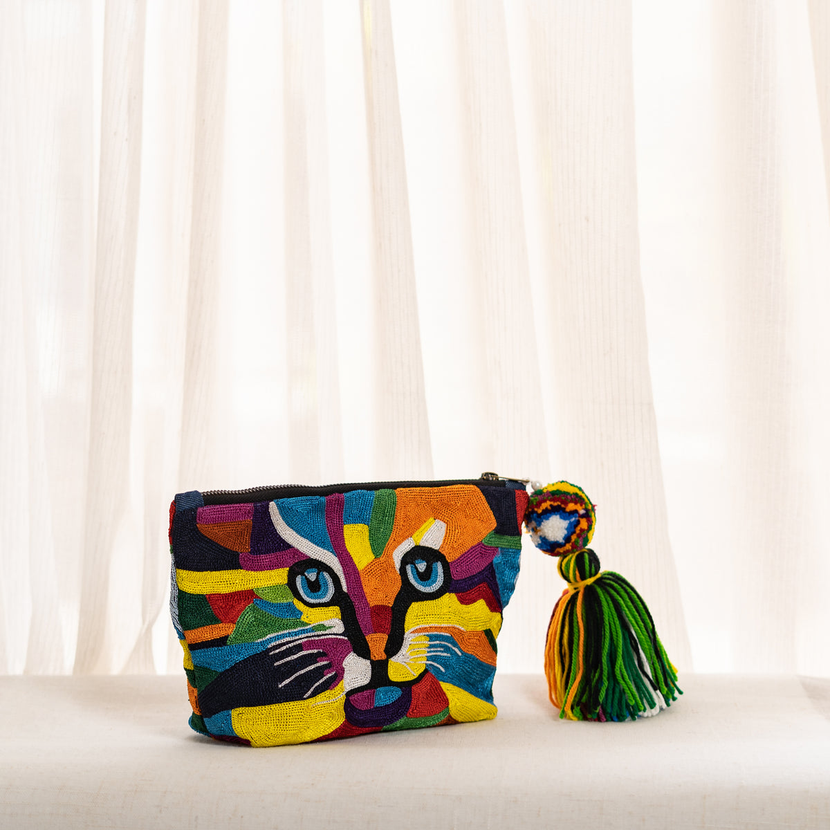 Vibrant Cat Hand-Embroidered RC Bag | Handmade By Rural Artisan