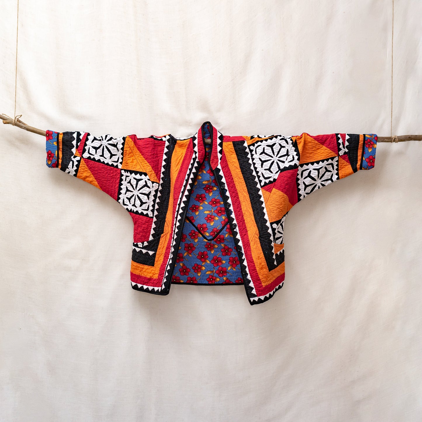 Handmade Ralli Reversible Jacket (Fiery Orange & Red)