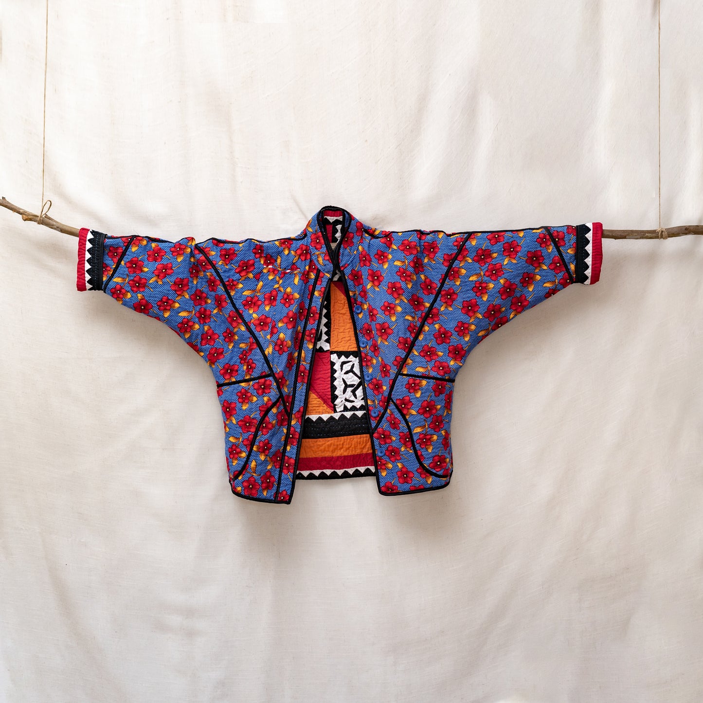 Handmade Ralli Reversible Jacket (Fiery Orange & Red)