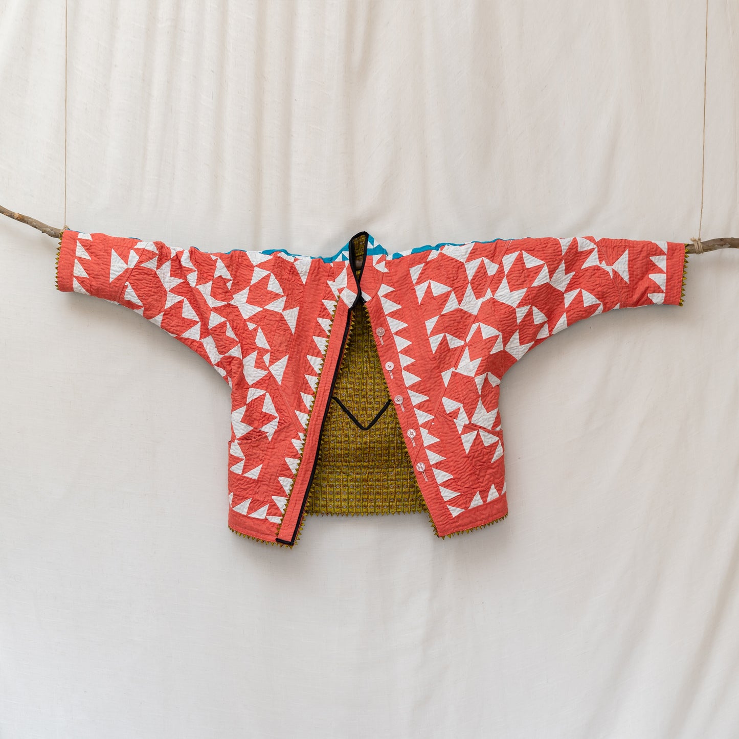 Handmade Ralli Reversible Jacket (Coral & Teal)