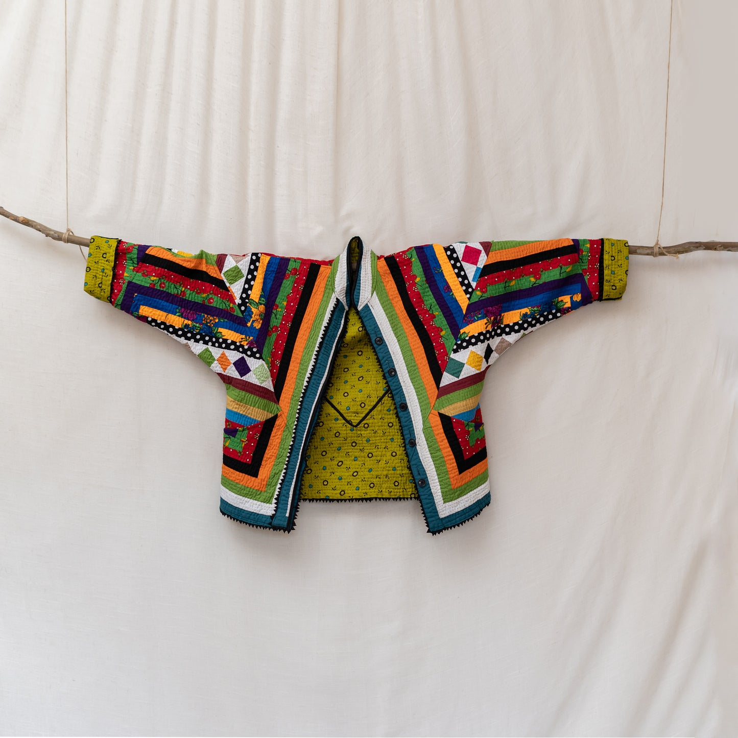 Handmade Ralli Reversible Jacket (Multicolor Strips)