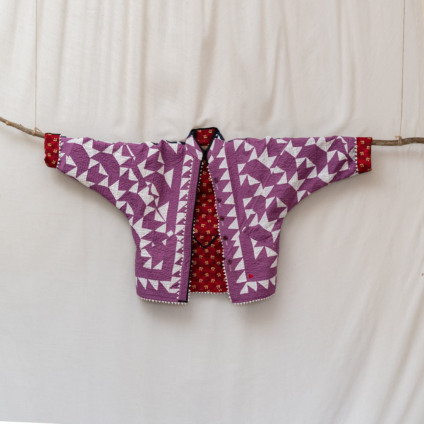 Handmade Ralli Reversible Jacket (Purple & White)