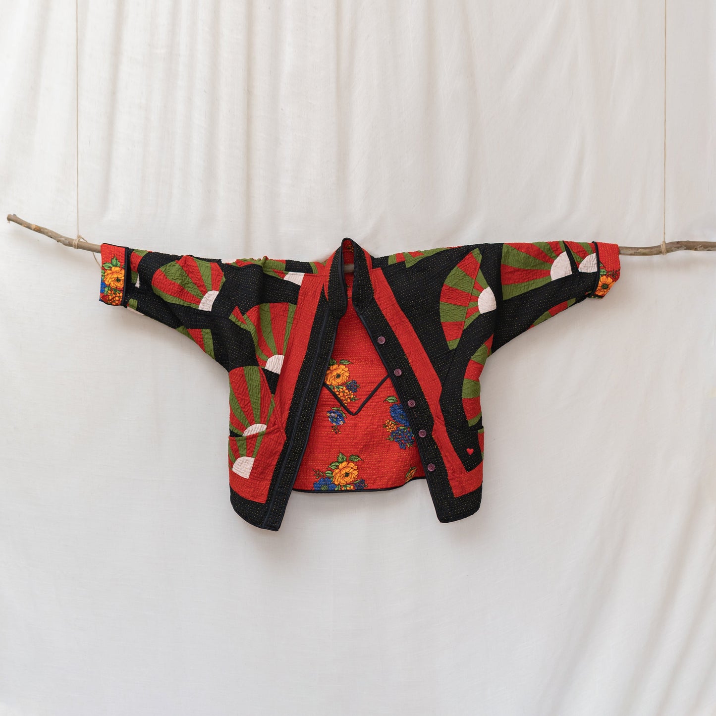 Handmade Ralli Reversible Jacket (Deep Red & Forest Green)