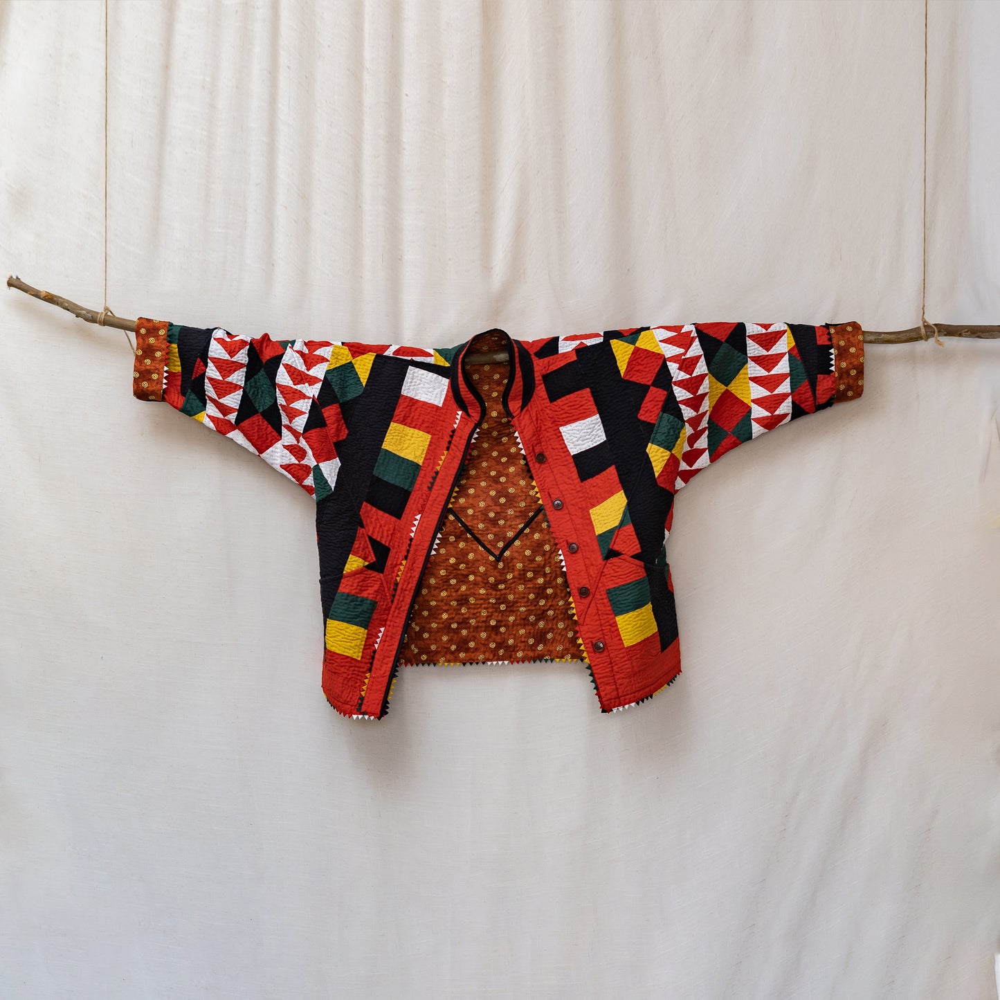 Handmade Ralli Reversible Jacket (Red & Mustard)