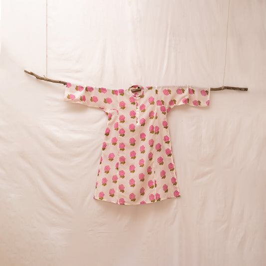 Pink Rose Block Print Kurta