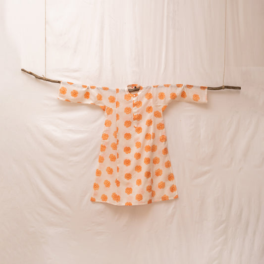 Orange Poppy Block Print Kurta