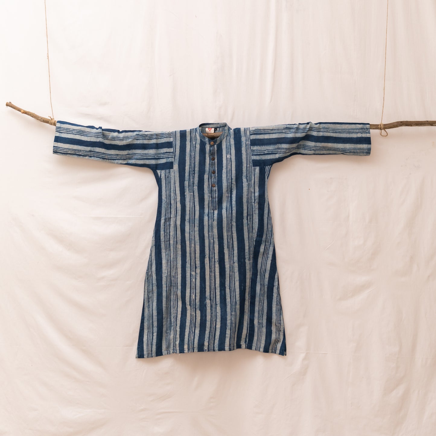 Indigo Hand-Dyed Solid Striped Cotton Kurta