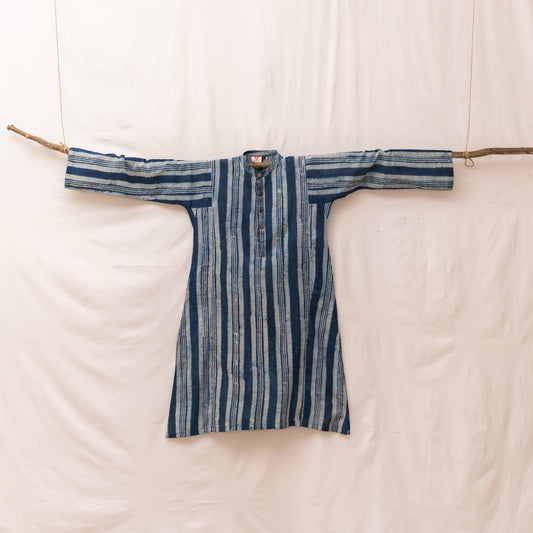 Indigo Hand-Dyed Solid Striped Cotton Kurta