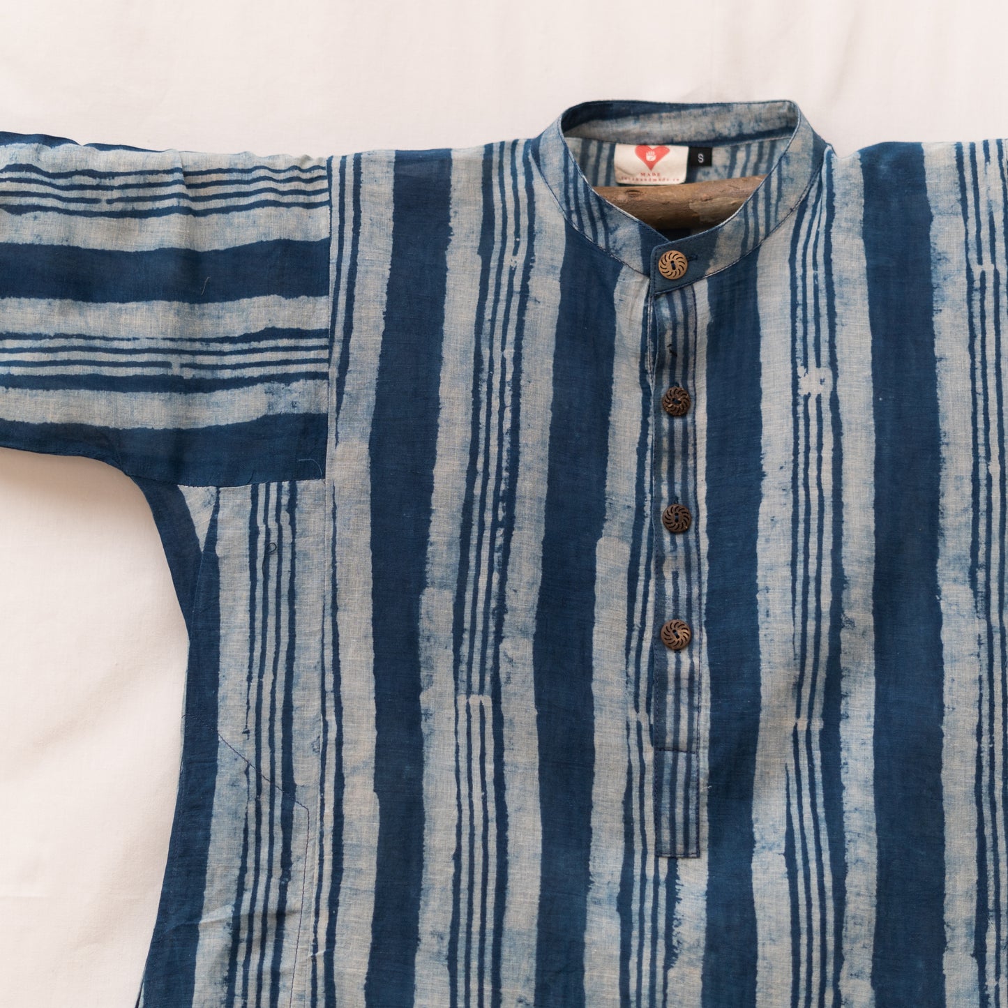 Indigo Hand-Dyed Solid Striped Cotton Kurta