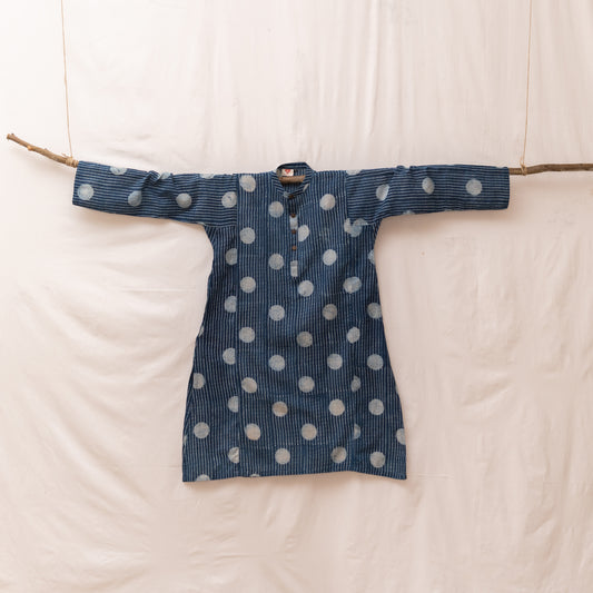 Indigo Circle & Lines Block Print Kurta
