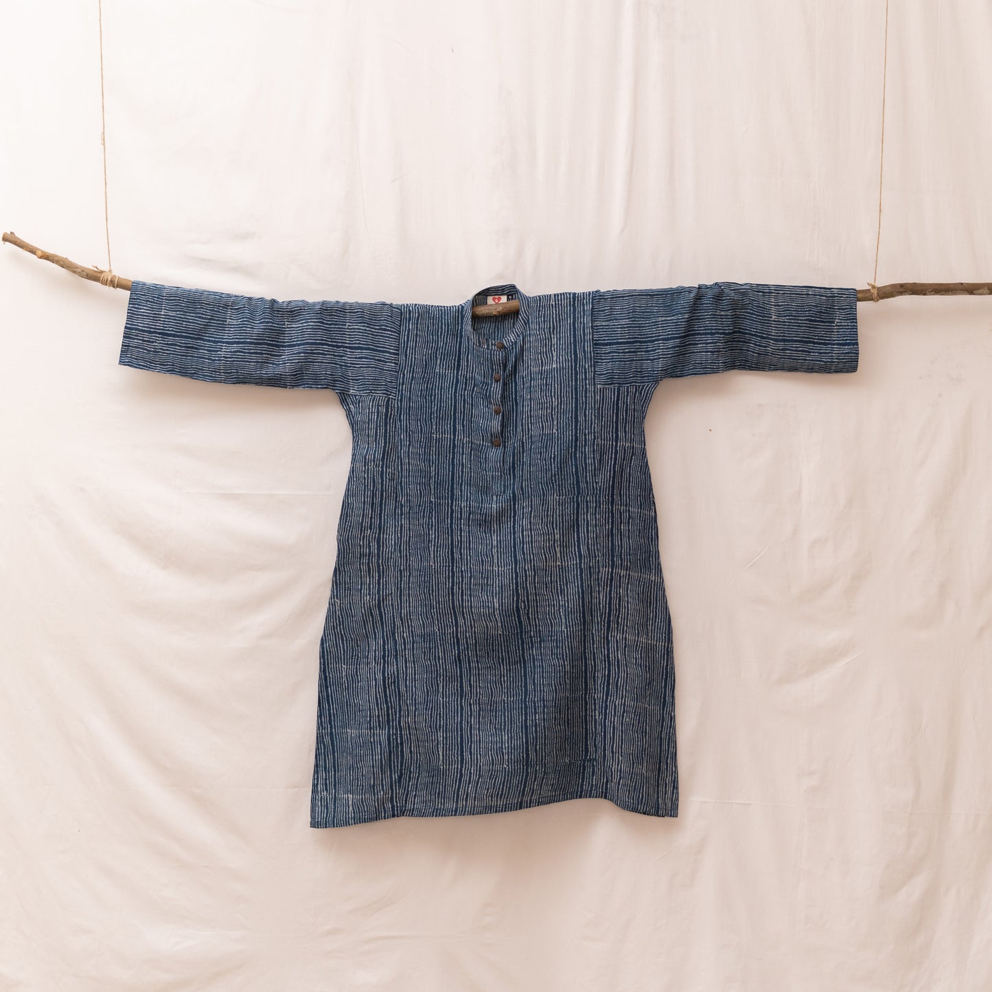 Indigo Pin Stripe Hand Block Print Kurta