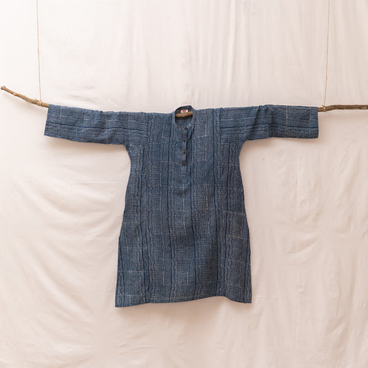 Indigo Pin Stripe Hand Block Print Kurta