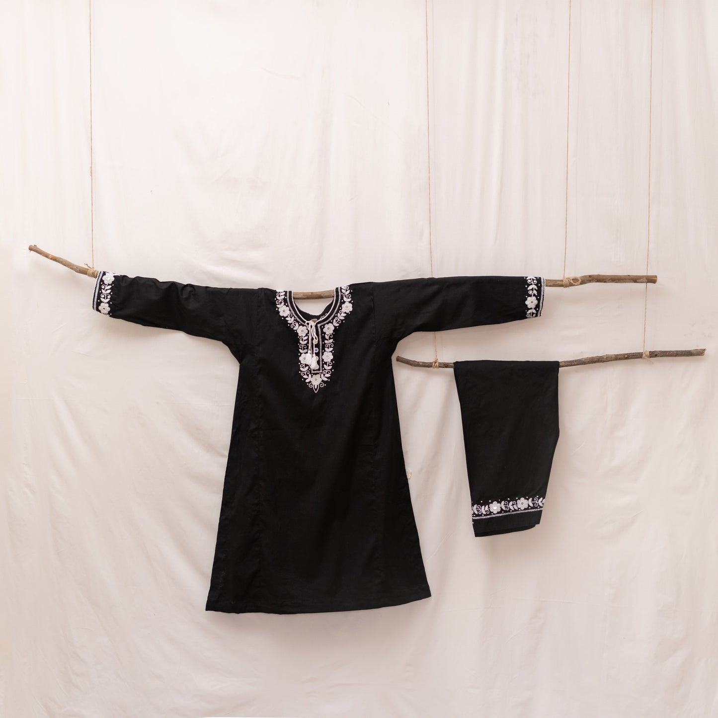 Black Hand-Embroidered Kashmiri Dress Set