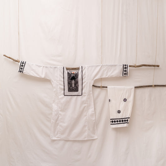 White Hurmuch Hand-Emroidered Dress Set