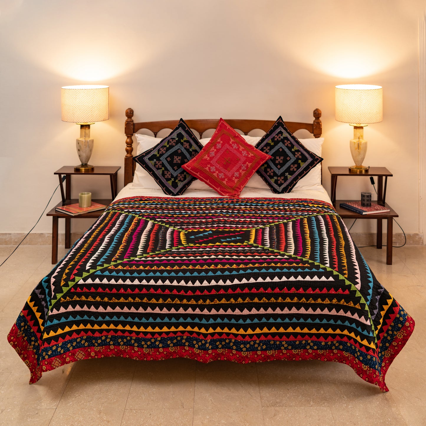 Dragon Teeth Handmade Appliqué Sindhi Ralli Quilt