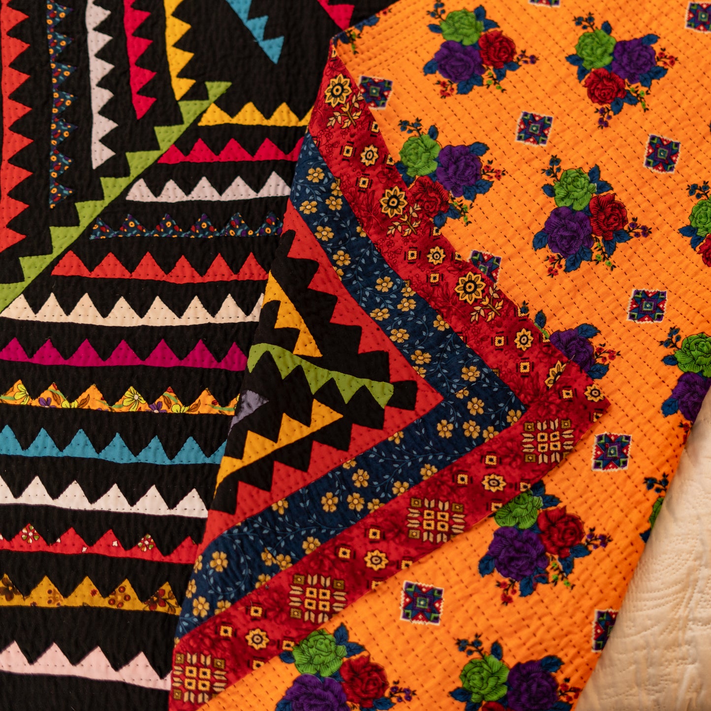 Dragon Teeth Handmade Appliqué Sindhi Ralli Quilt