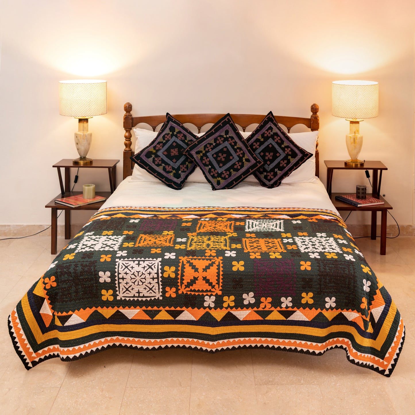 Forest Gold Heritage Reversible Handmade Appliqué Sindhi Ralli Quilt
