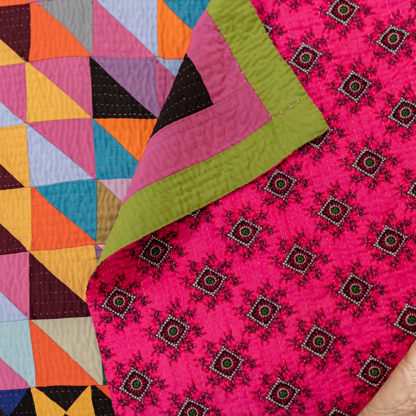 Geometric Mosaic Handmade Patchwork Sindhi Ralli Quilt