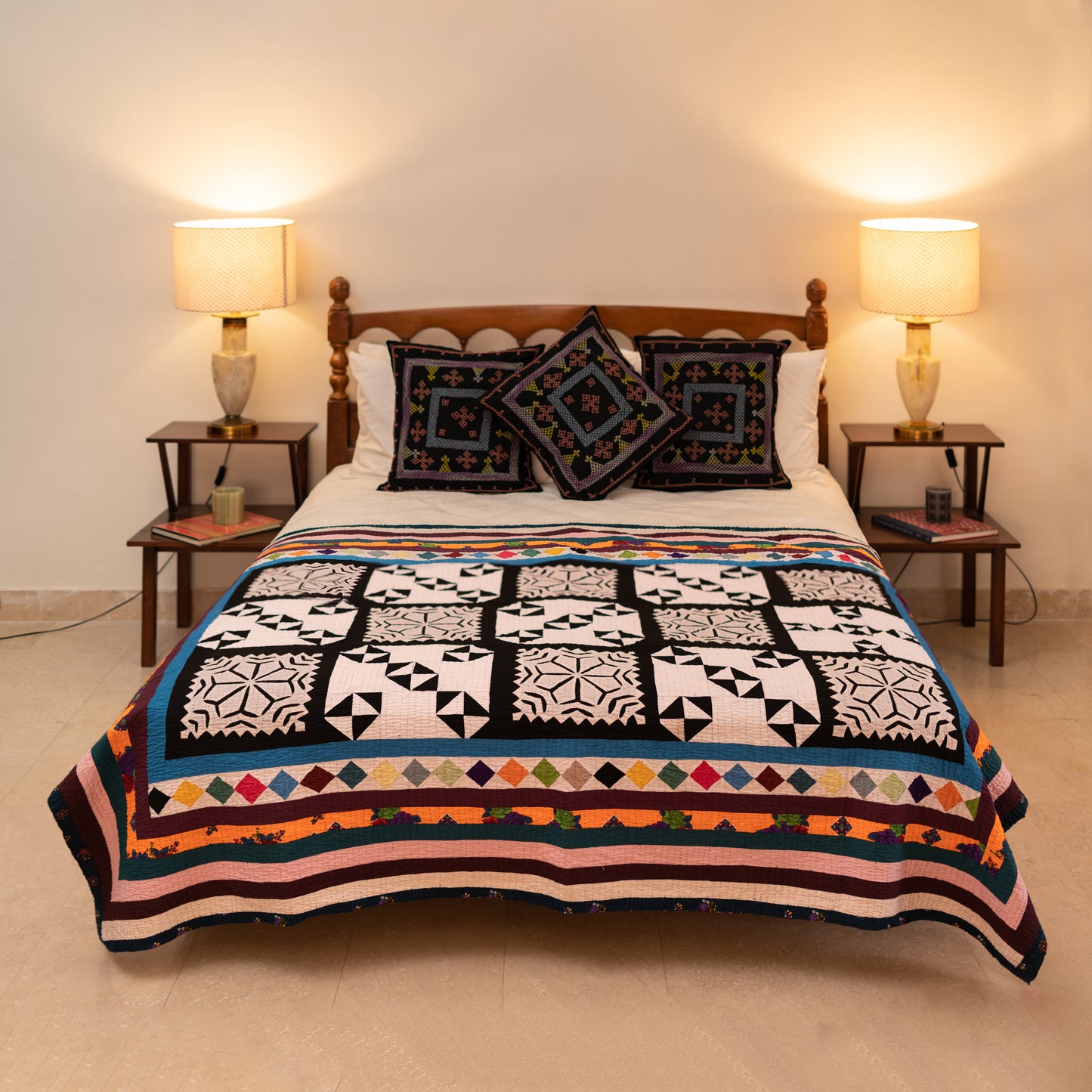 Heritage Medallion Handmade Appliqué Sindhi Ralli Quilt