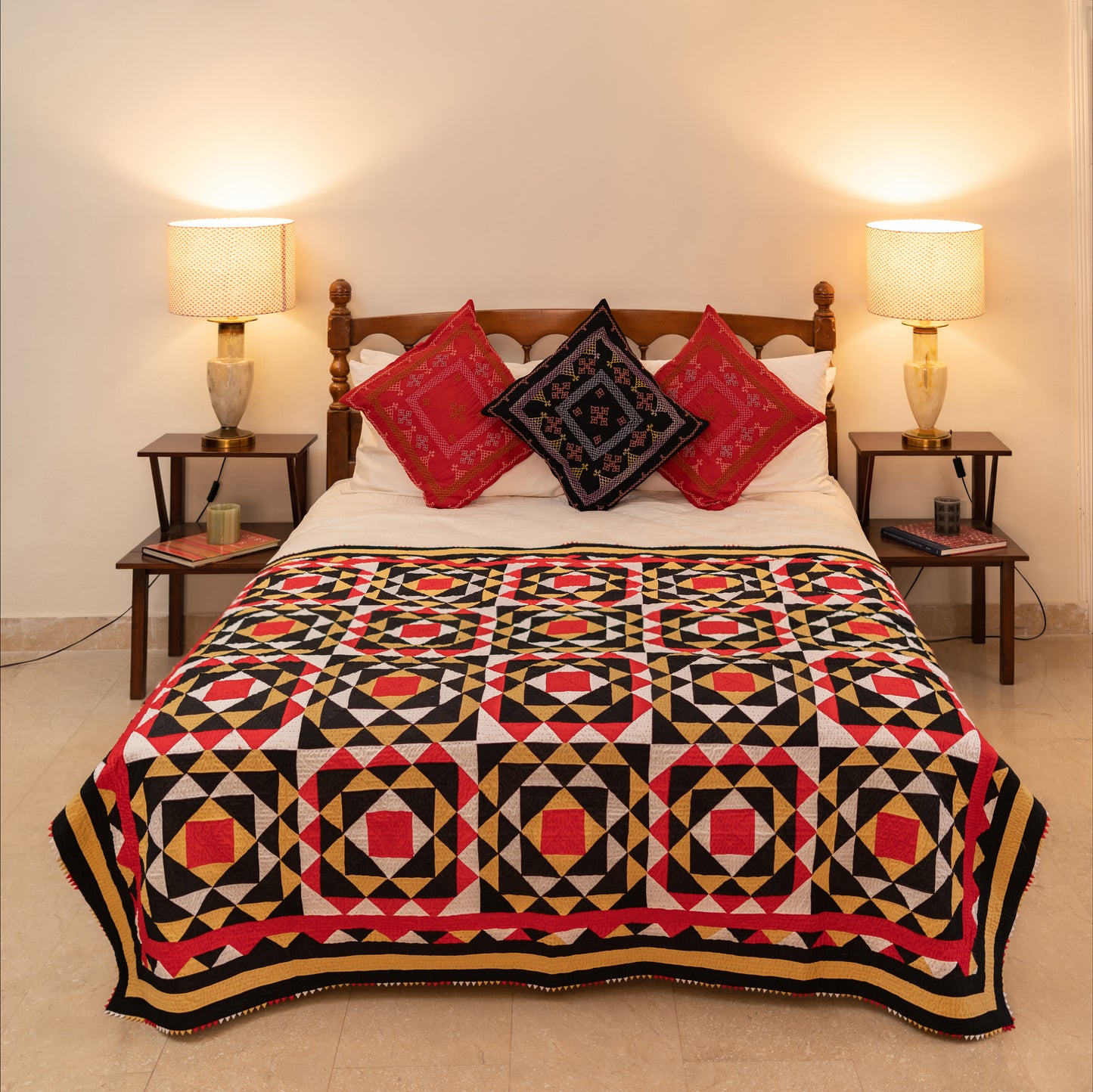 Ruby Star Patchwork Handmade Sindhi Ralli Quilt