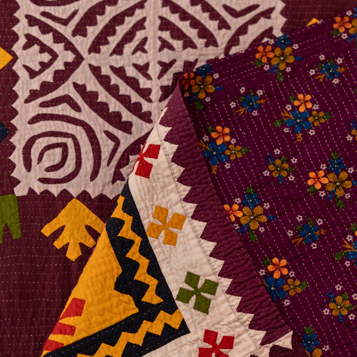 Imperial Plum Tree-of-Life Appliqué Sindhi Ralli Quilt
