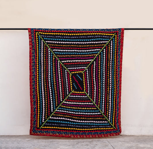 Dragon Teeth Handmade Appliqué Sindhi Ralli Quilt