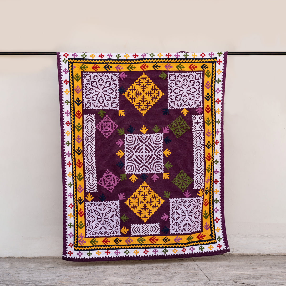 Imperial Plum Tree-of-Life Appliqué Sindhi Ralli Quilt