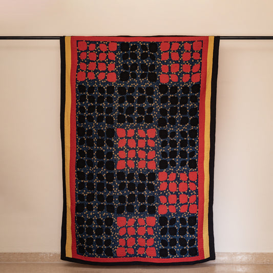 Midnight Sunburst Reversible Handmade Appliqué Sindhi Ralli Quilt