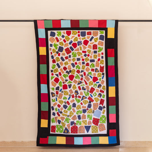 Scattered Mosaic Reversible Handmade Patchwork & Appliqué Ralli Quilt