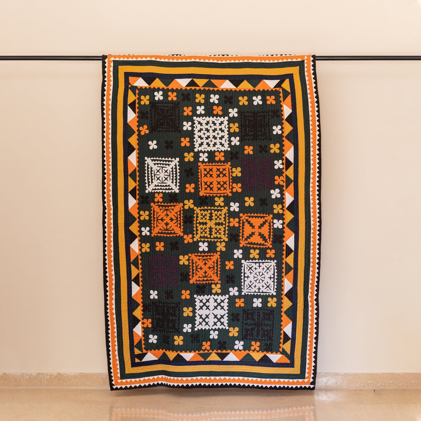 Forest Gold Heritage Reversible Handmade Appliqué Sindhi Ralli Quilt
