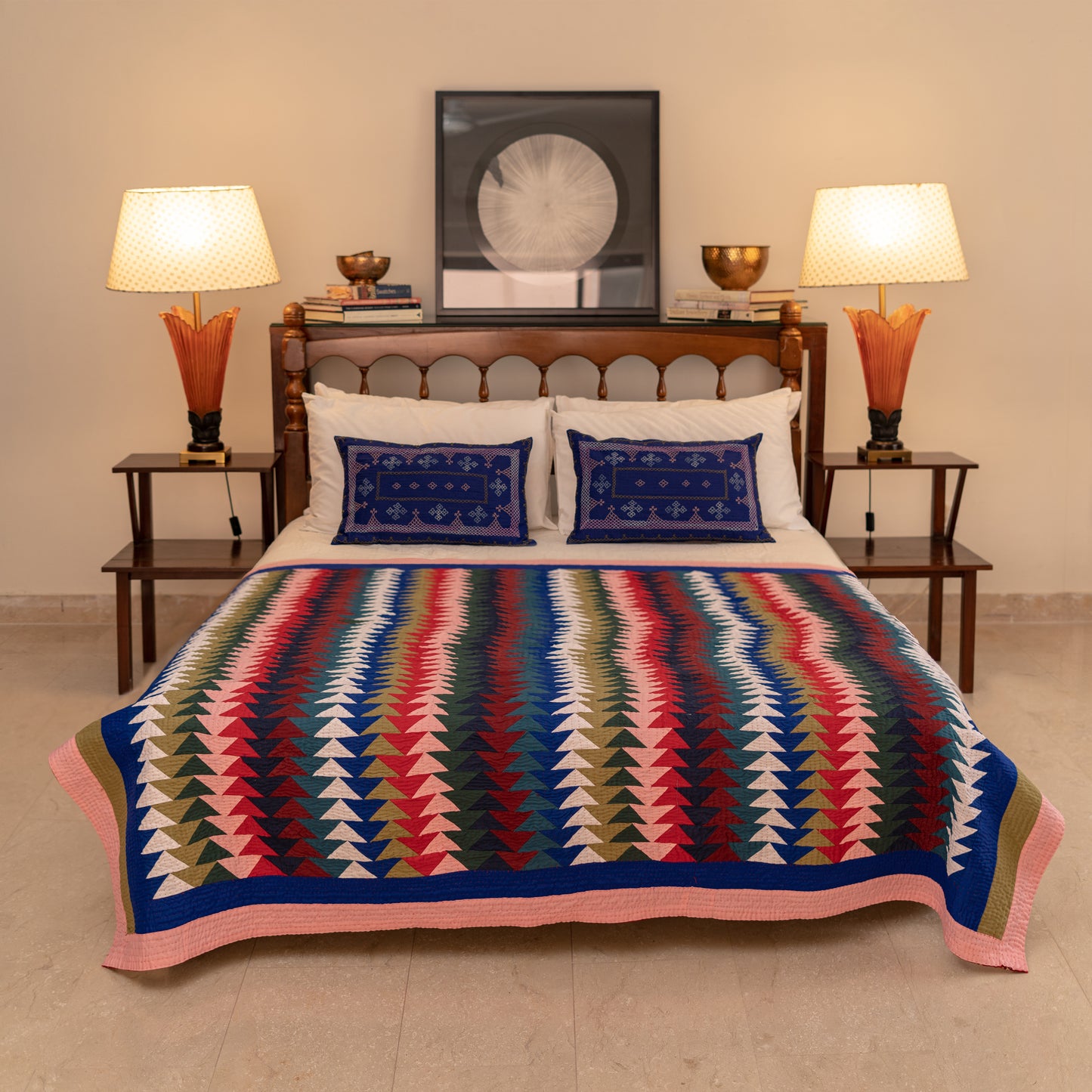 Multi-Color Chevron Reversible Handmade Patchwork Sindhi Ralli Quilt