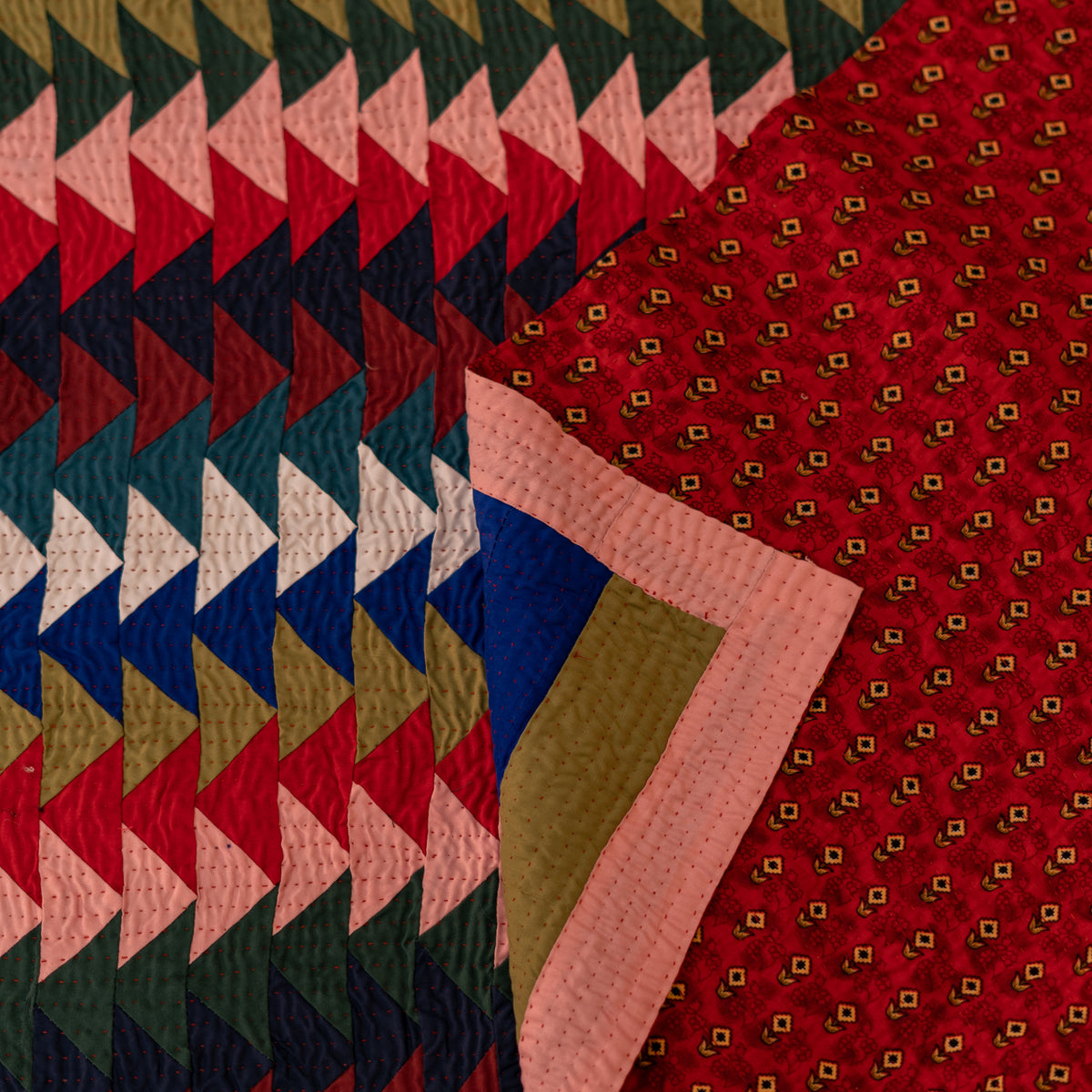 Multi-Color Chevron Reversible Handmade Patchwork Sindhi Ralli Quilt