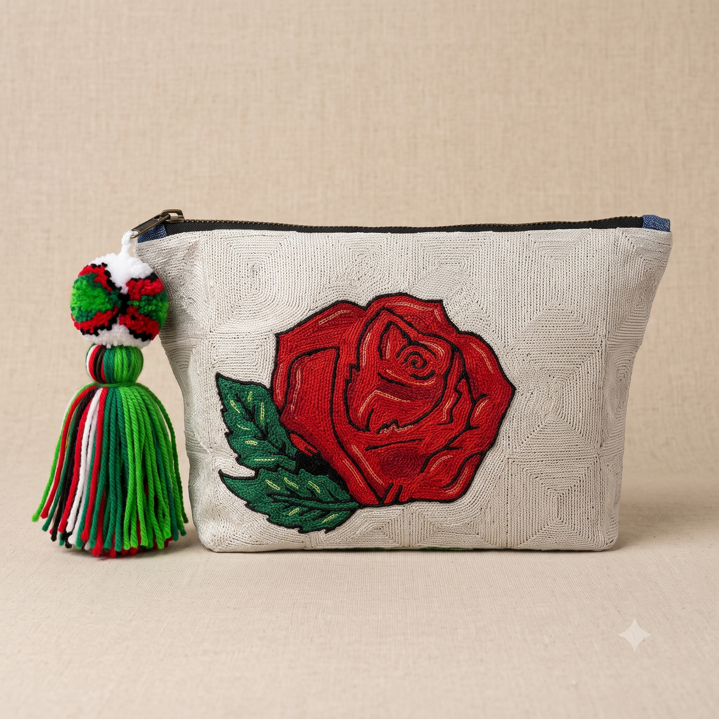 Pearl Rose Hand-Embroidered RC Bag | Handmade By Rural Artisan