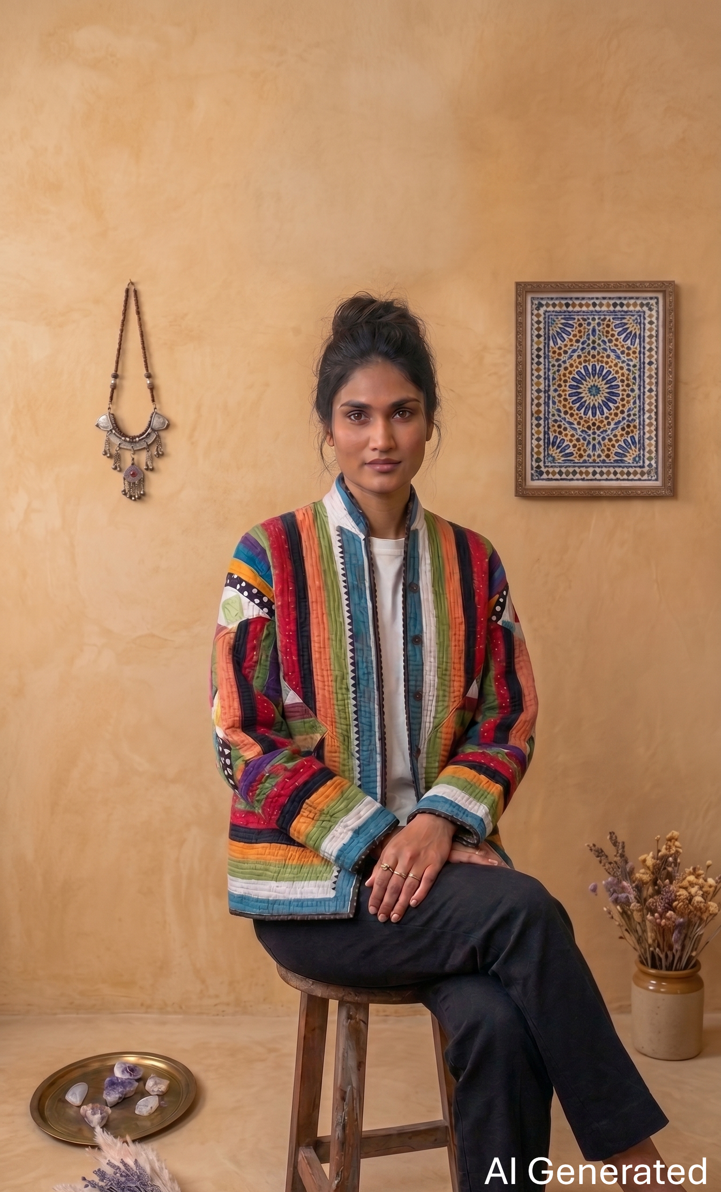 Handmade Ralli Reversible Jacket (Multicolor Strips)