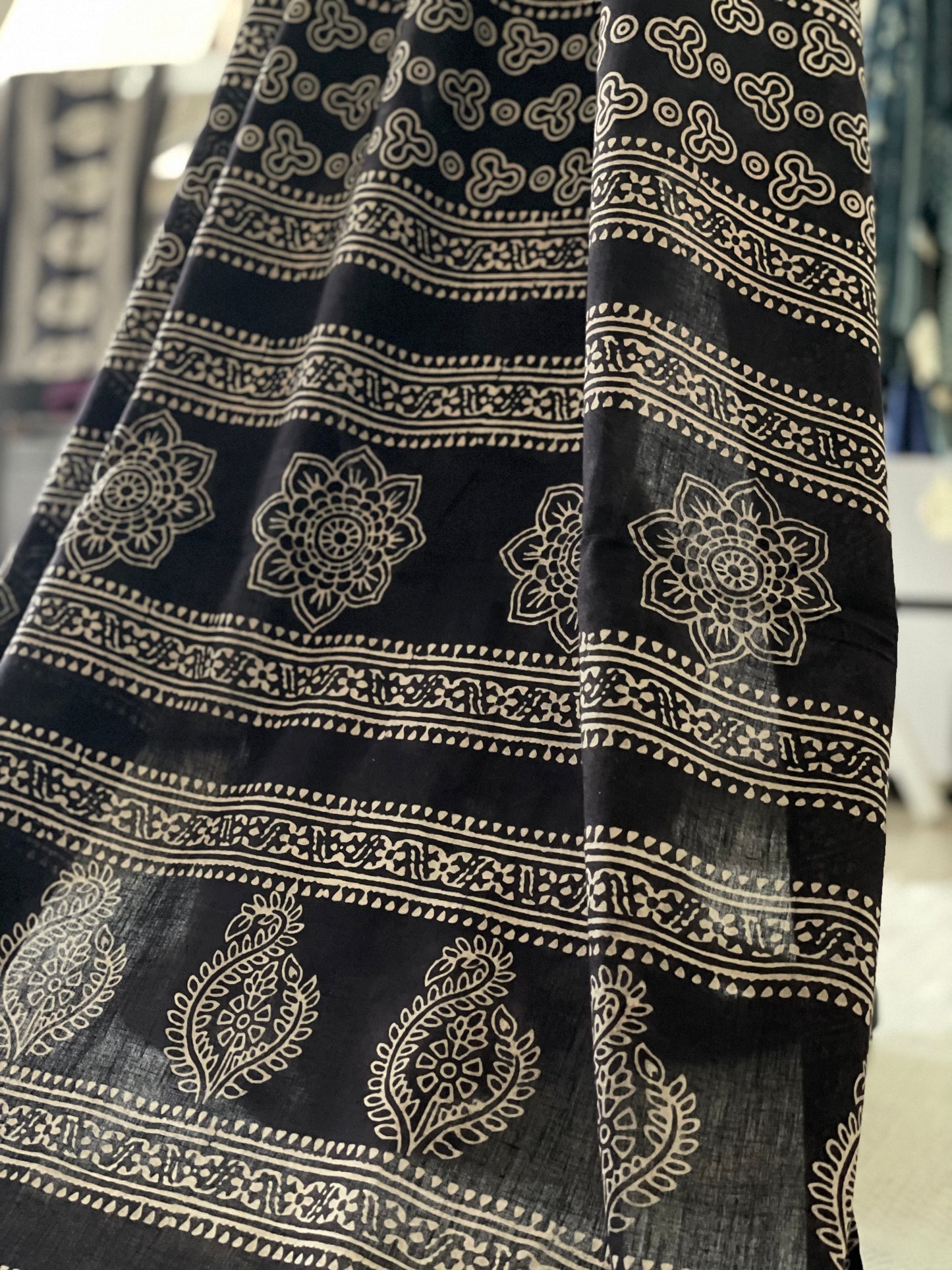 Deep Brown Fish Ajrak Serenity Saree