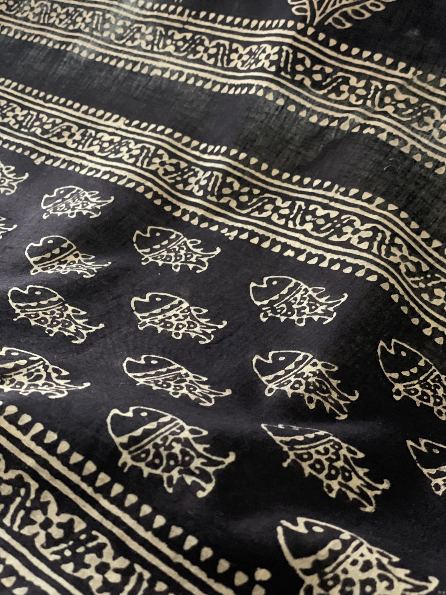 Deep Brown Fish Ajrak Serenity Saree