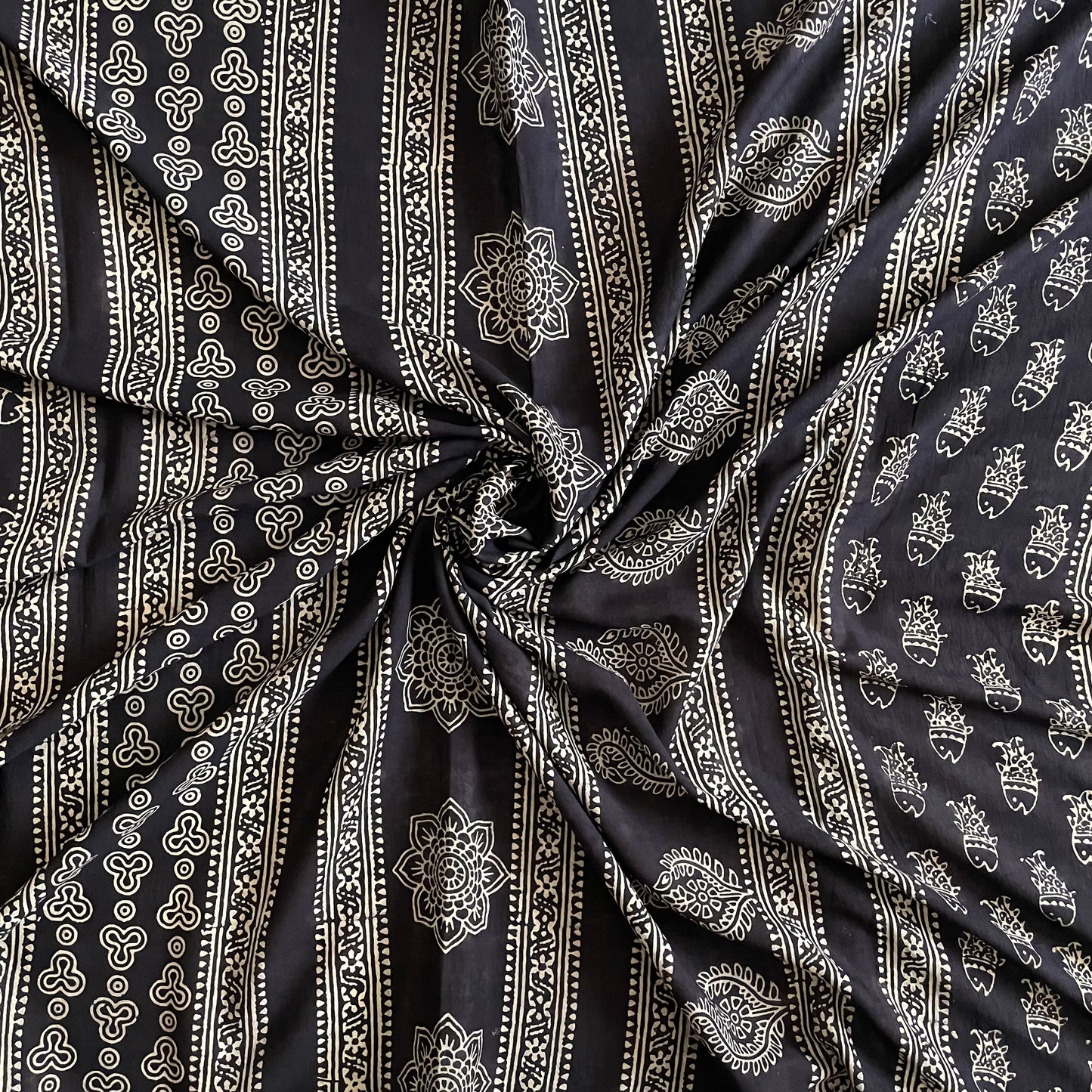 Deep Brown Fish Ajrak Serenity Saree