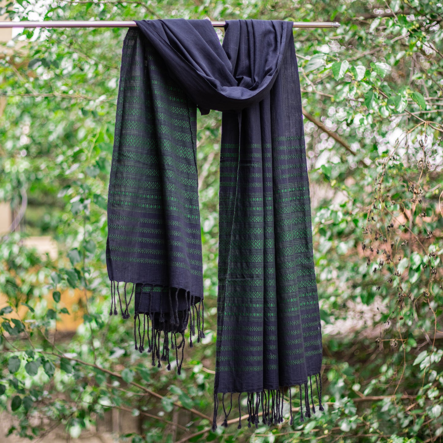 Noir & Emerald Pit Loom Scarf