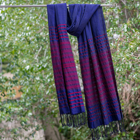 Indigo & Crimson Pit Loom Scarf