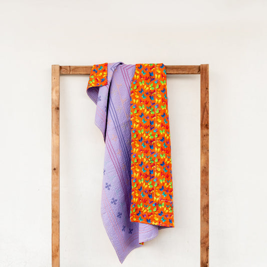 Lavender J Rilli – Butterfly Back Printed Bliss  J Throw Rilli Quilt • Saami Tradition • Hand-Embroidered • Pure Cotton