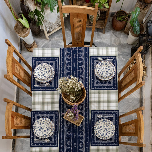 Navy Hand-Embroidered Table Runner