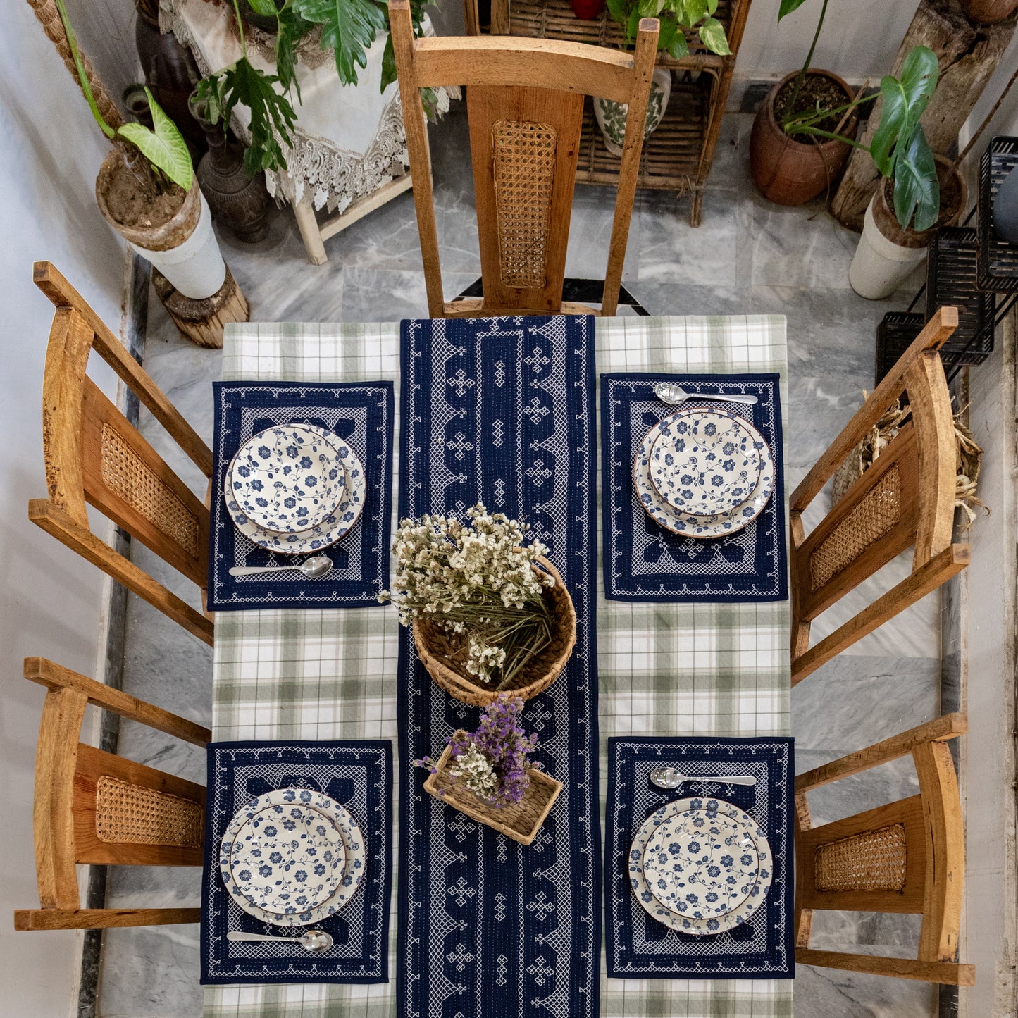 Navy Hand-Embroidered Table Mats