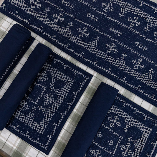 Navy Hand-Embroidered Table Mats
